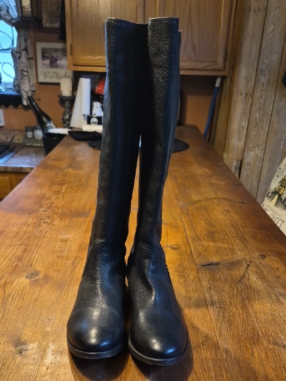 Frye Black Leather Knee-High Heeled Boots